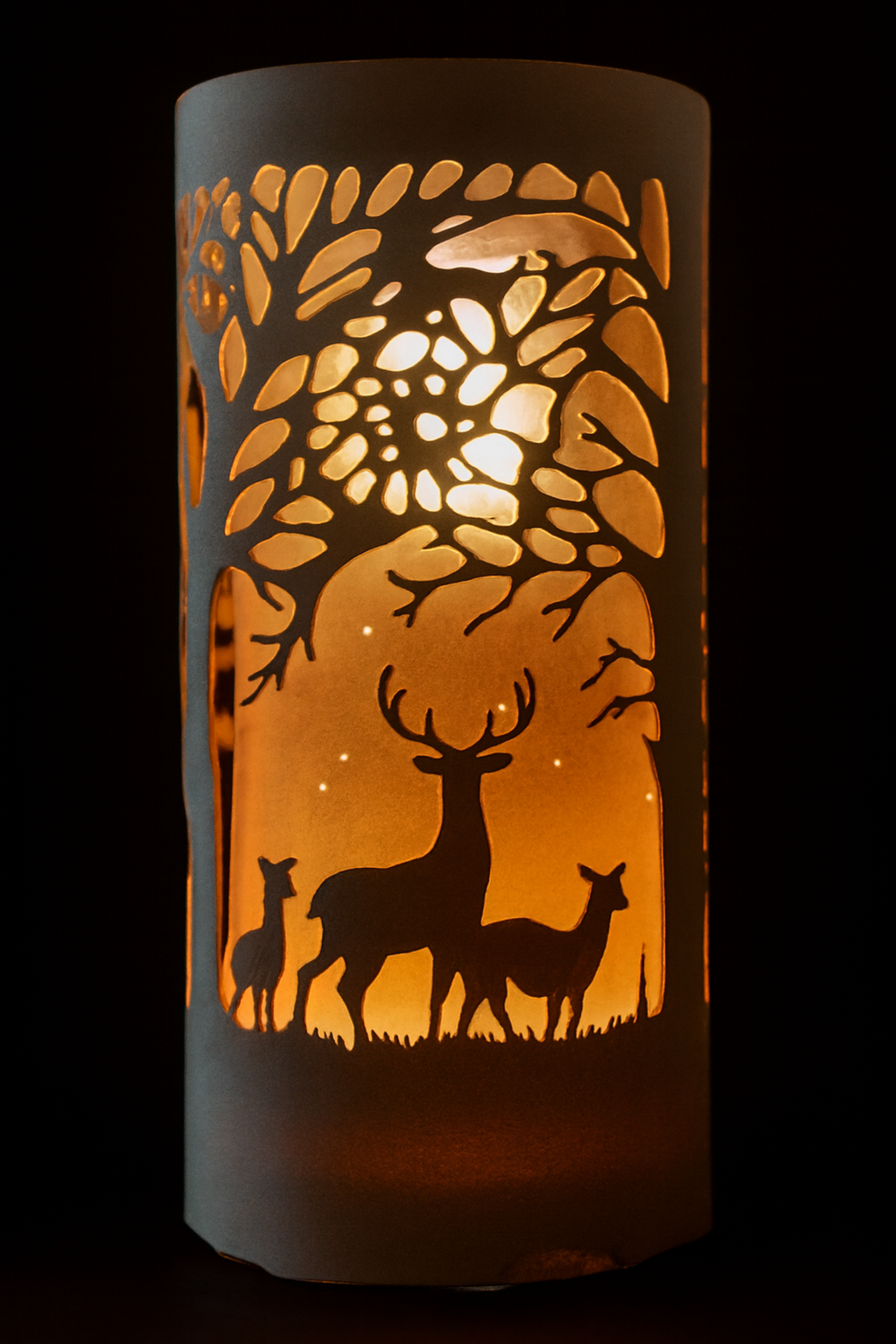 Deer Forest LED Cylinder Lamp – Nature Home Decor