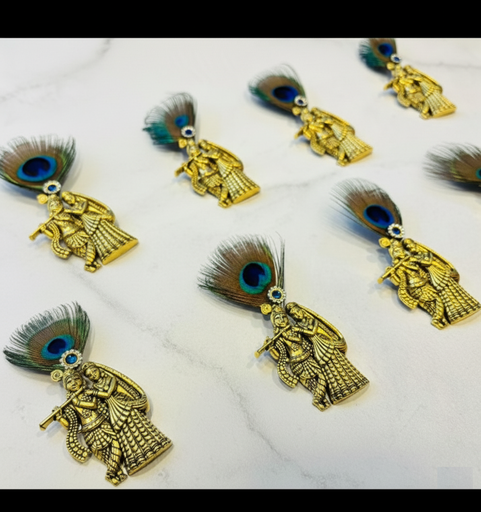 Radha Krishna Pendant with Peacock Feather – Set of 8