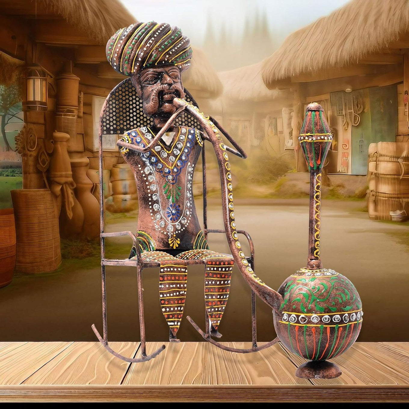 Villager on Chair 16 inch Large Metal Decor Showpiece