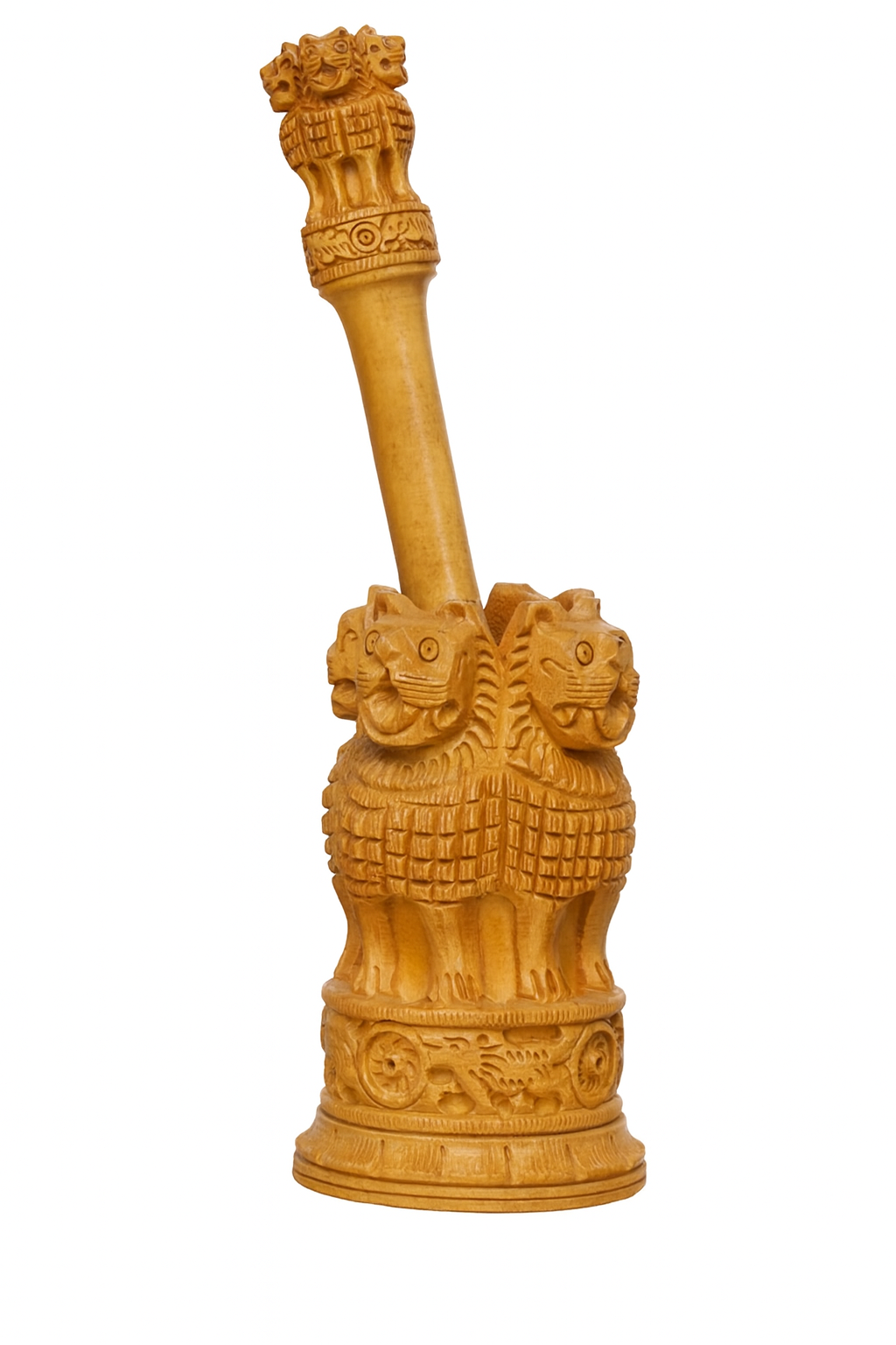 Lion Capital of Ashoka with Pillar – Handcrafted Wooden National