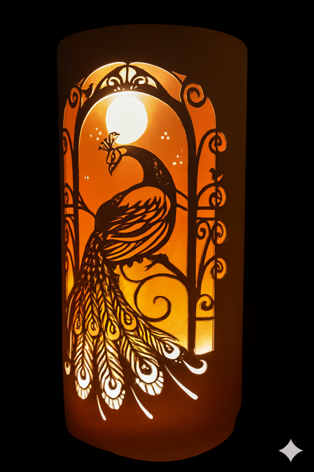 Peacock Cutout LED Cylinder Lamp – Warm Home Decor