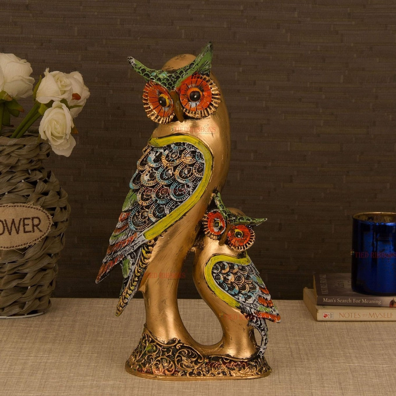 Colorful Decorative Owl Couple Showpiece – Handcrafted Home and Office