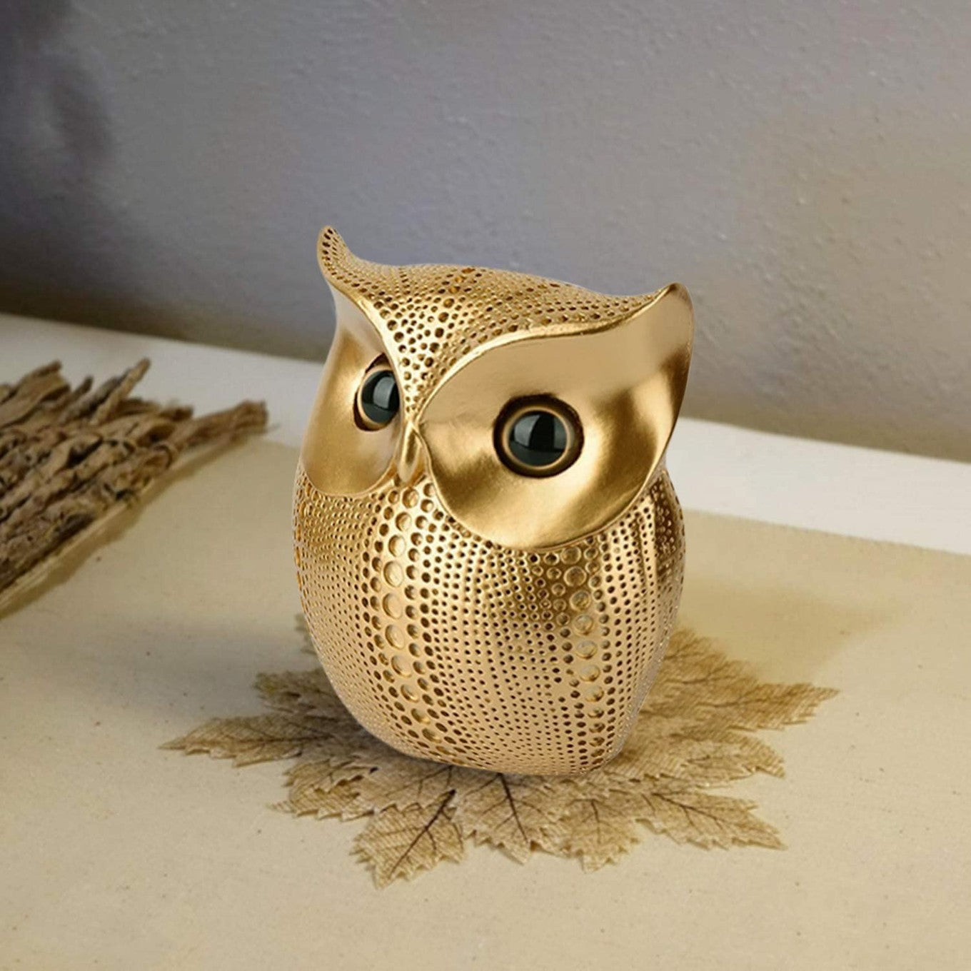 Golden Metallic Owl Showpiece – Decorative Figurine for Home and
