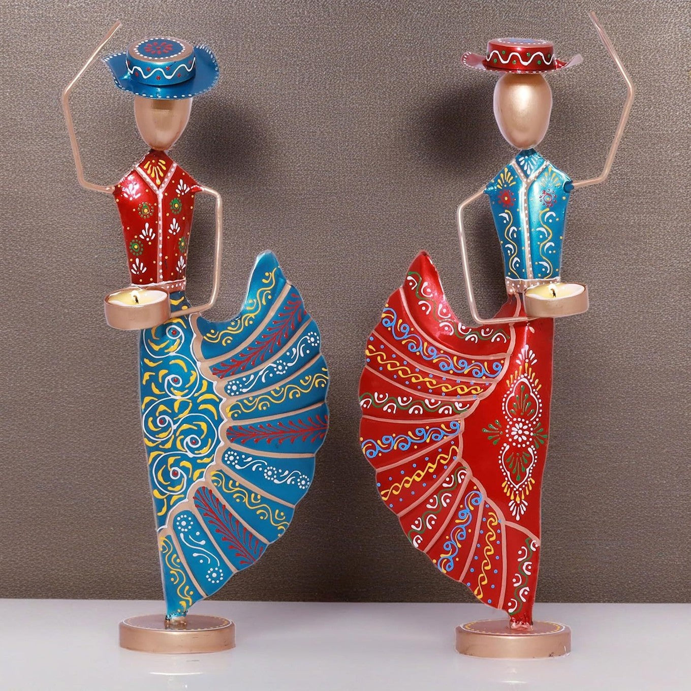 Colorful Dancers Iron Showpiece with Tealight Candle Holder