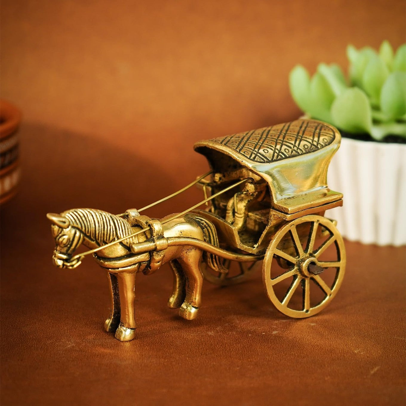 100% Pure Brass Horse Cart