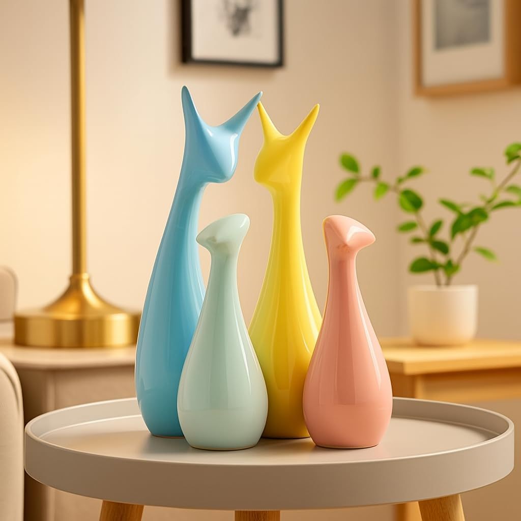 Lucky Deer Family Statue Piano Finish Ceramic Figures - (Set of 4,