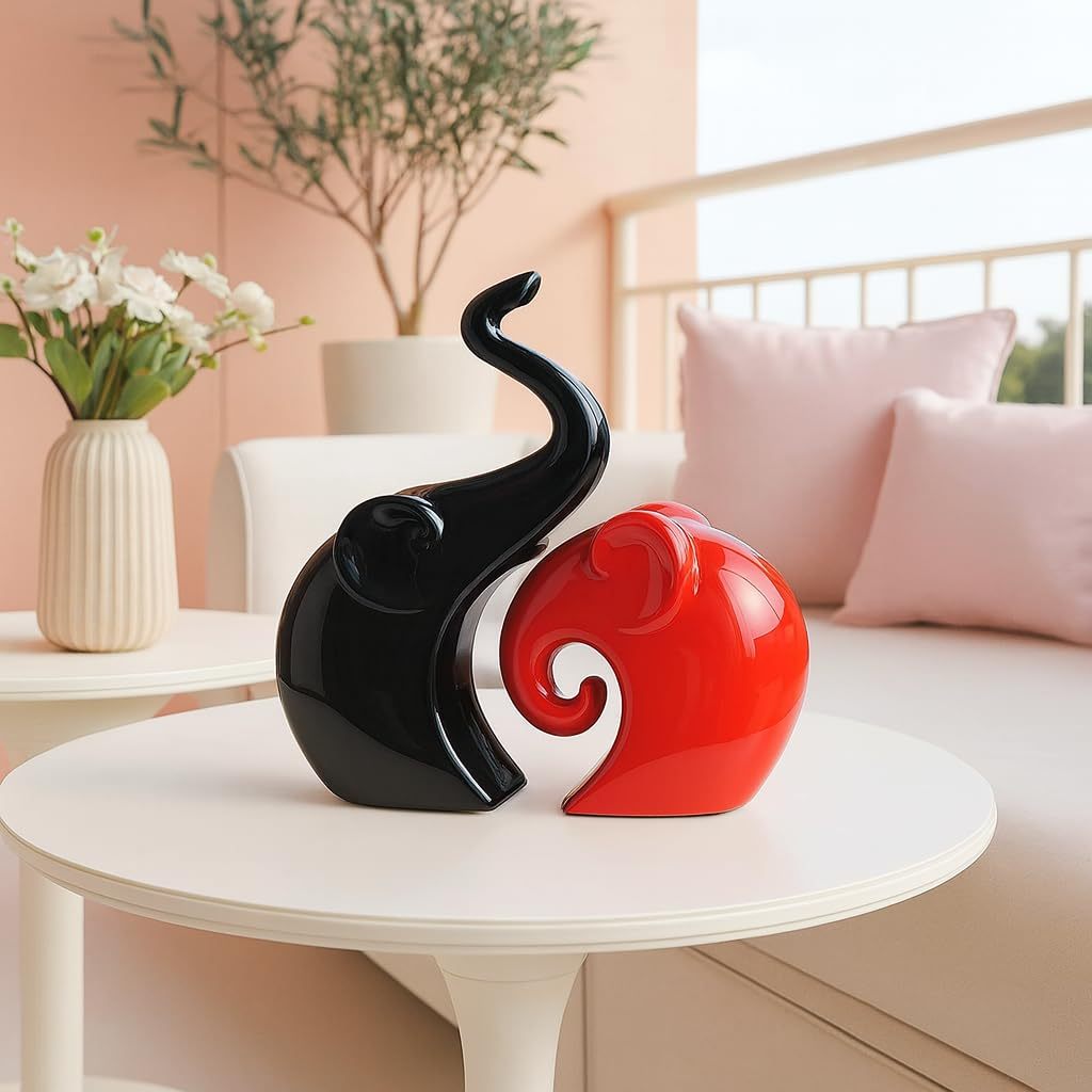 Elephant Couple (Set of 2 Piece, Red & Black)
