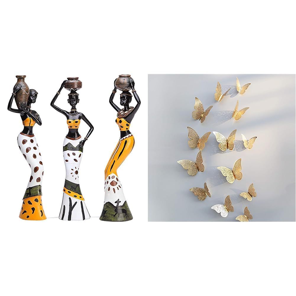 African Tribal Women Art Piece - (Set of 3, Multicolour)