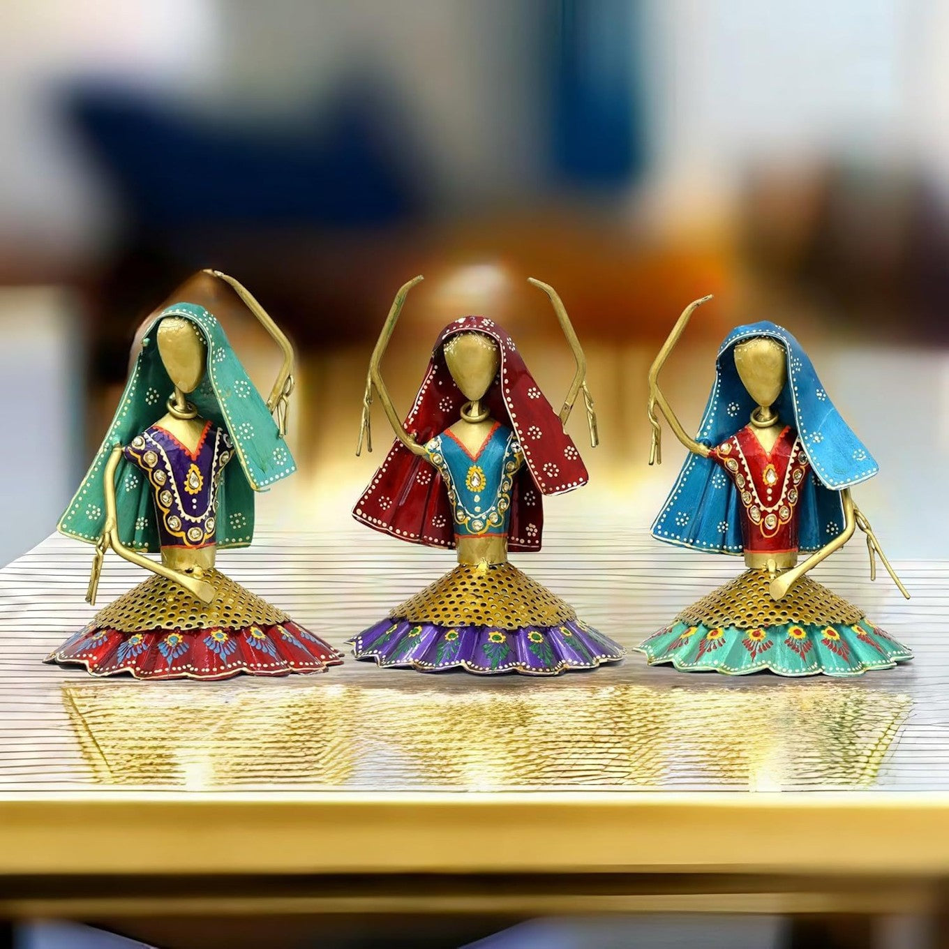 Set of 3 Kalbeliya Dancers Metal Decor Items