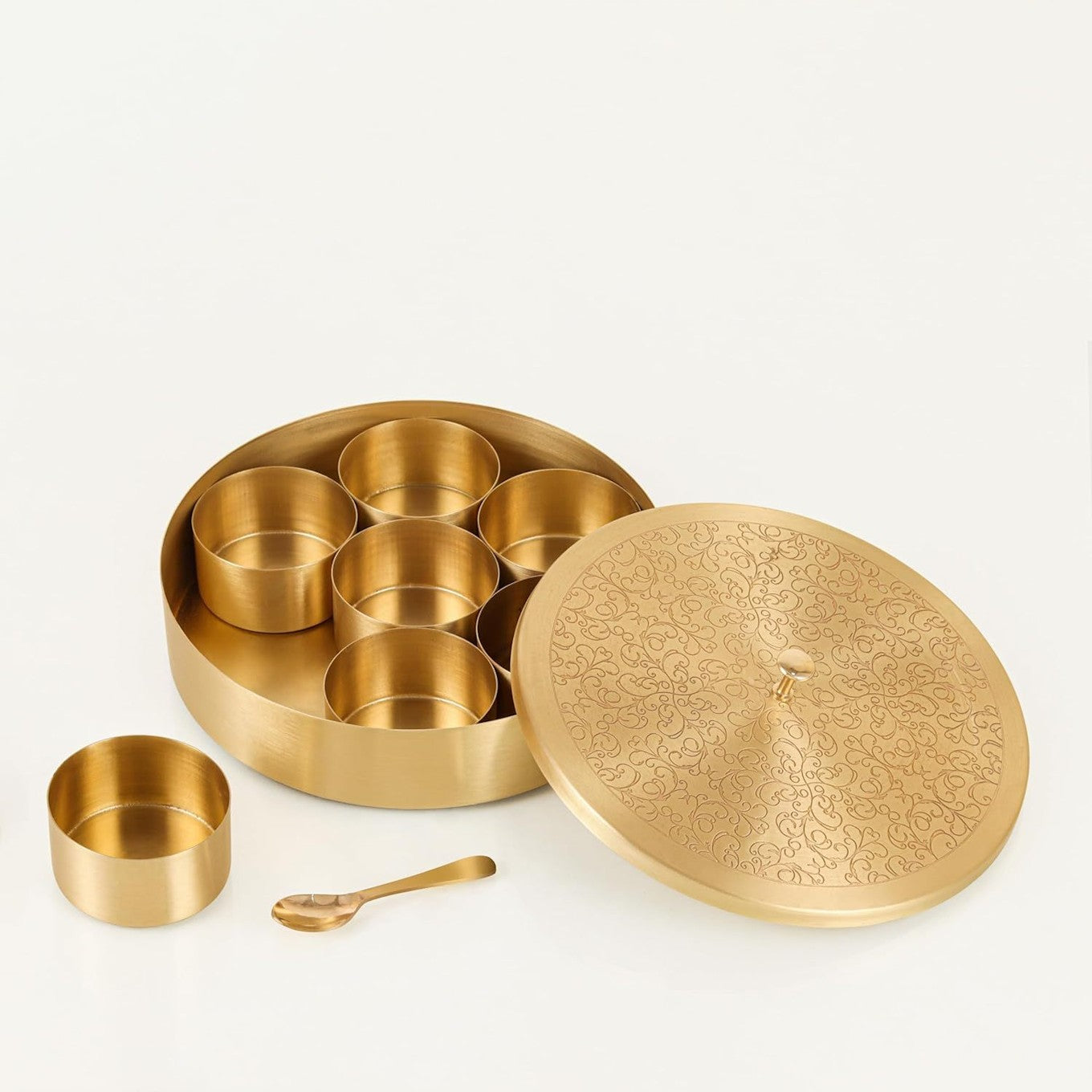 Brass Spice Box Set For Kitchen With Spoon