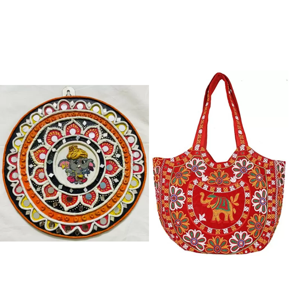 Wall Art Ganesh Ji & Handmade Rajasthani Hold-hand Bag  Size NA Color