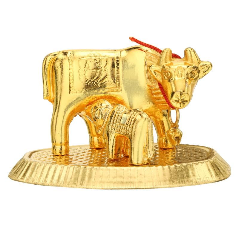 GiftNagri Golden Cow and Calf Idol Statue for Home