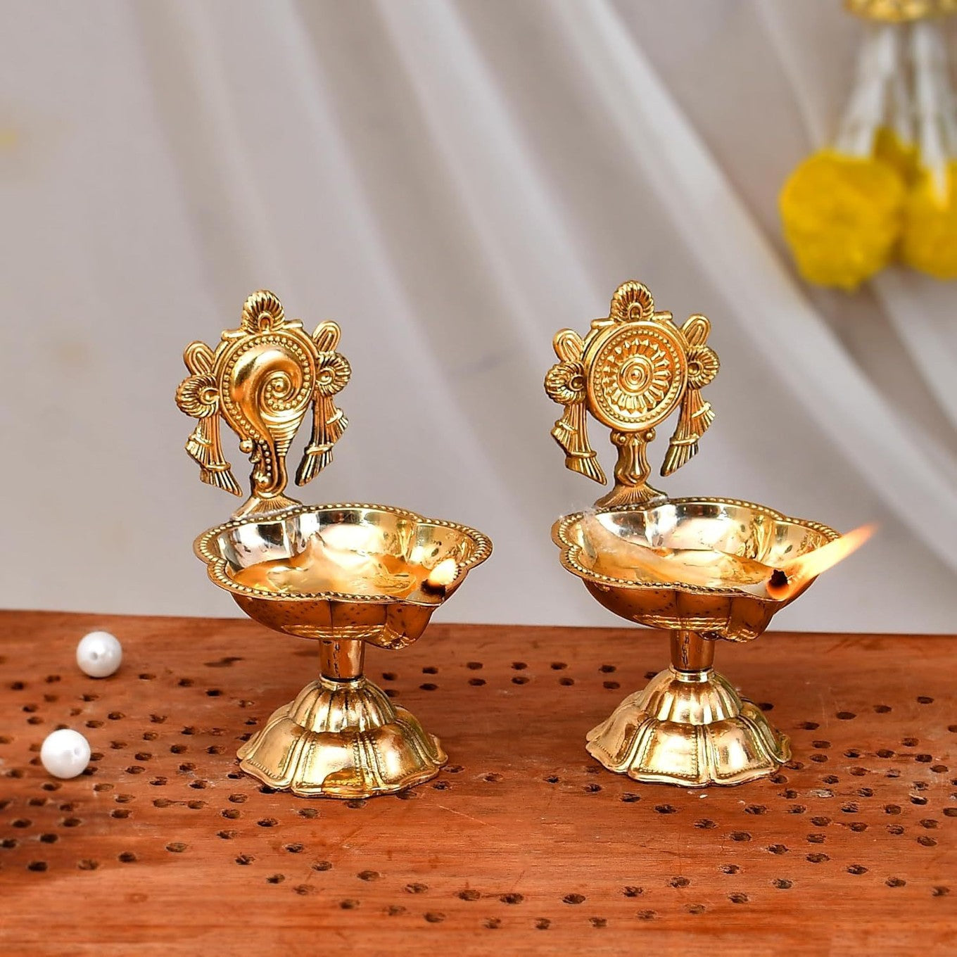 Shanku Chakra kuber Diya-Set of 2