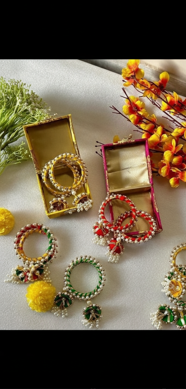 Festive Bangles & Earrings Set – Pearl & Stone Work