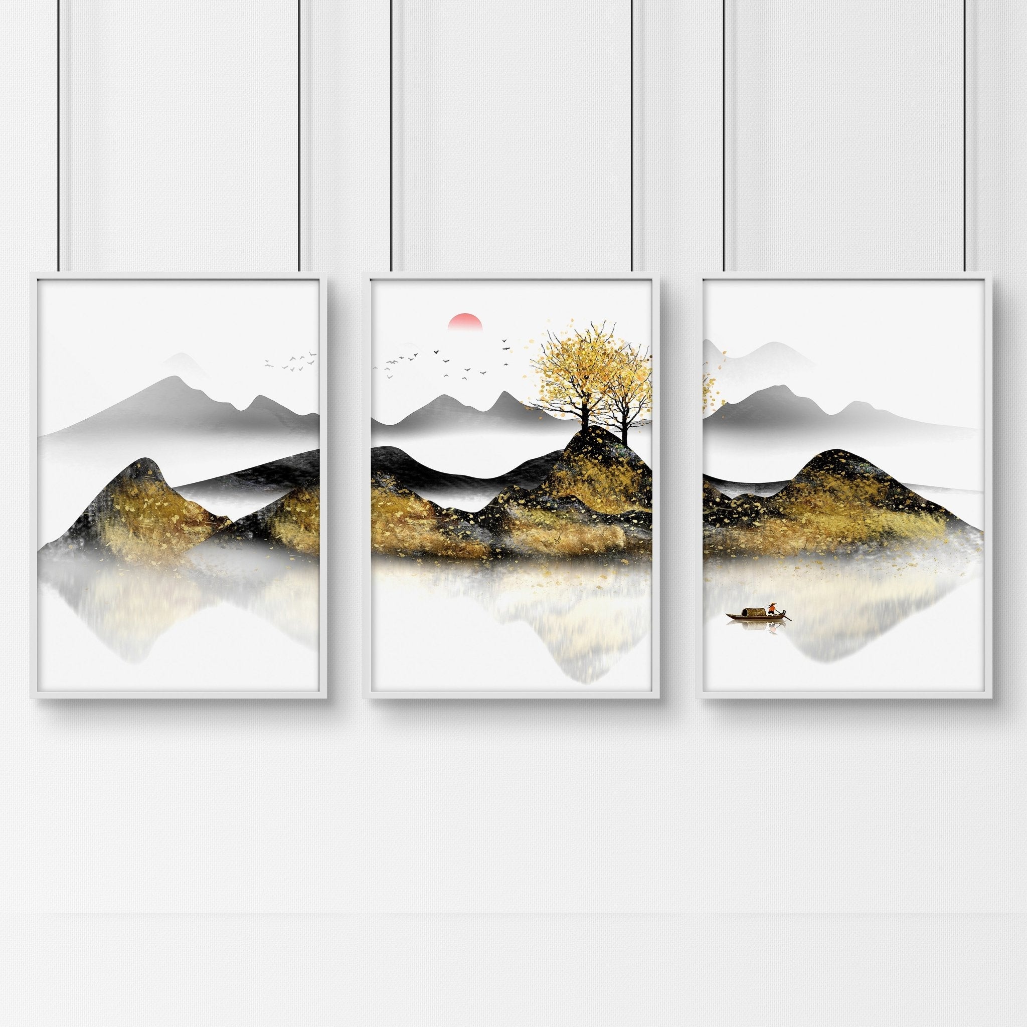 Paintings for bedroom walls | set of 3 framed wall art