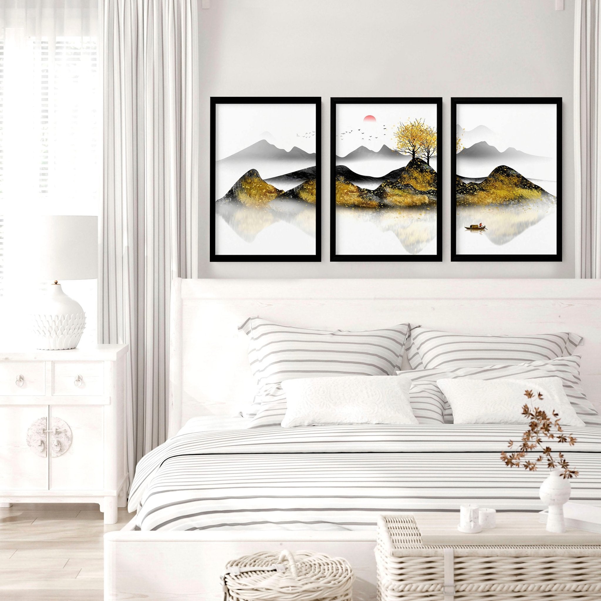 Paintings for bedroom walls | set of 3 framed wall art