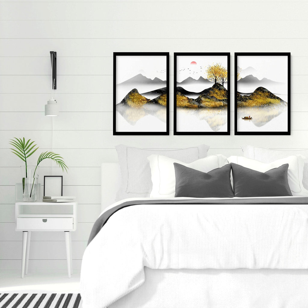 Paintings for bedroom walls | set of 3 framed wall art