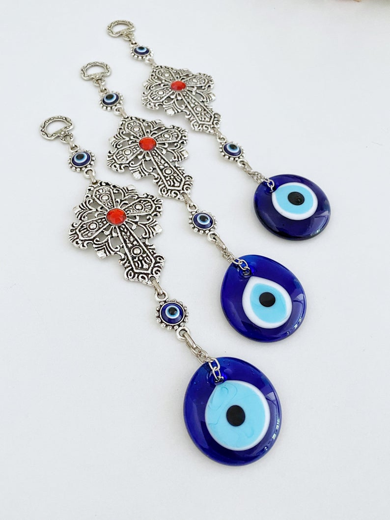 Cross Evil Eye Wall Hanging, Evil Eye Home Decor, Religious Wall Decor