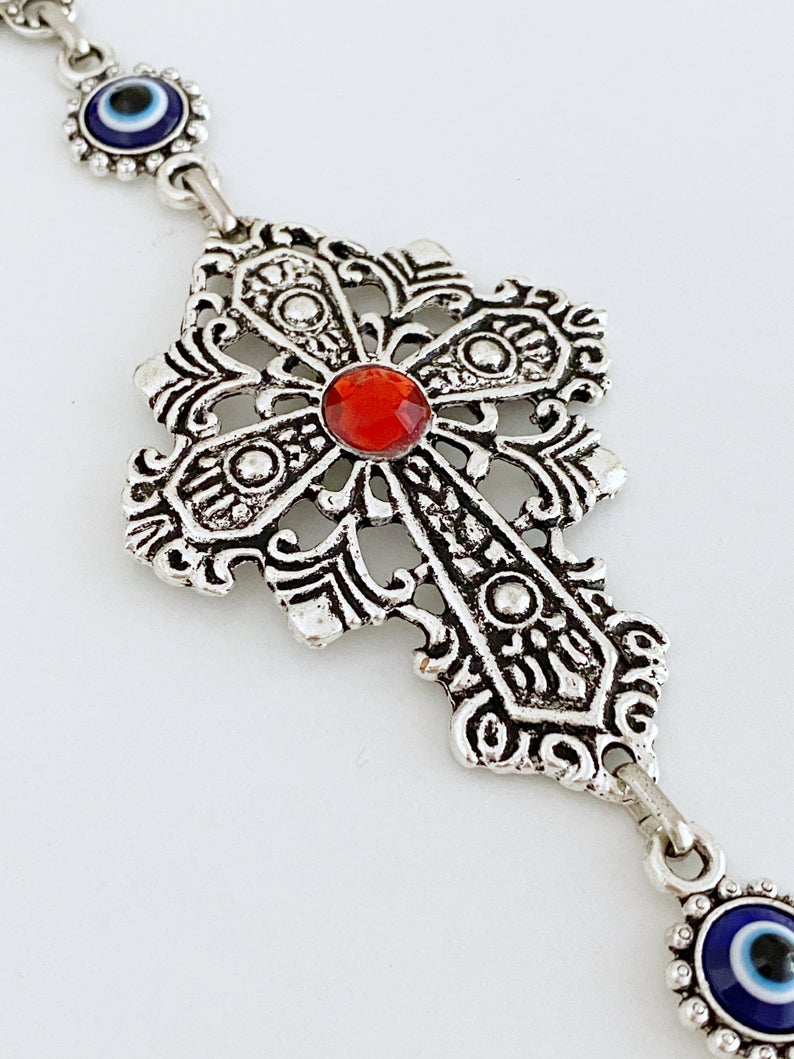 Cross Evil Eye Wall Hanging, Evil Eye Home Decor, Religious Wall Decor