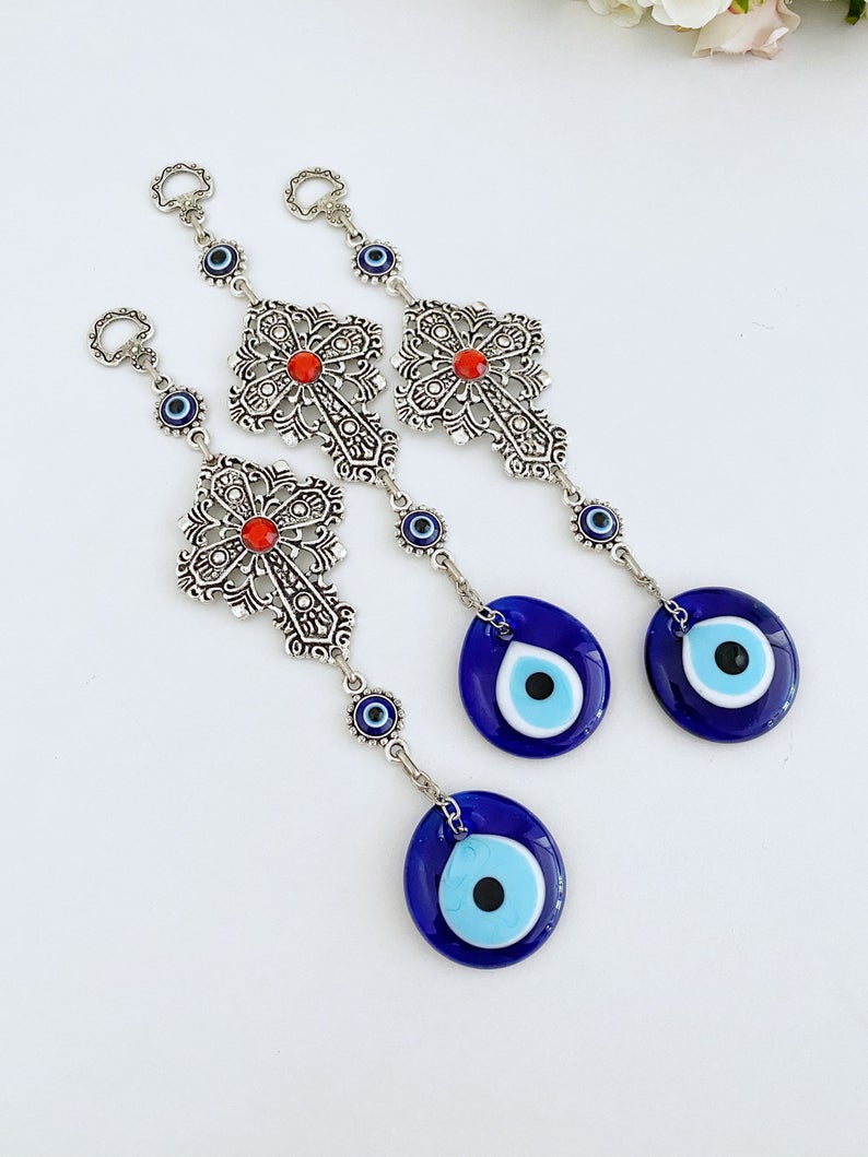 Cross Evil Eye Wall Hanging, Evil Eye Home Decor, Religious Wall Decor