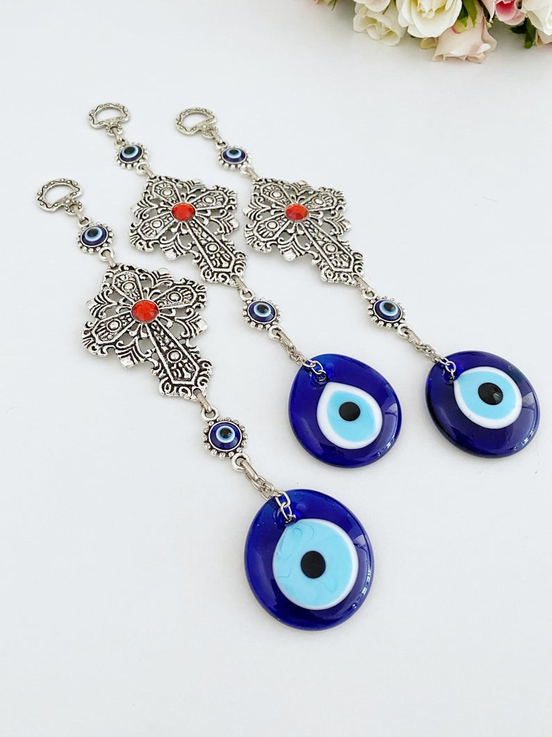 Cross Evil Eye Wall Hanging, Evil Eye Home Decor, Religious Wall Decor