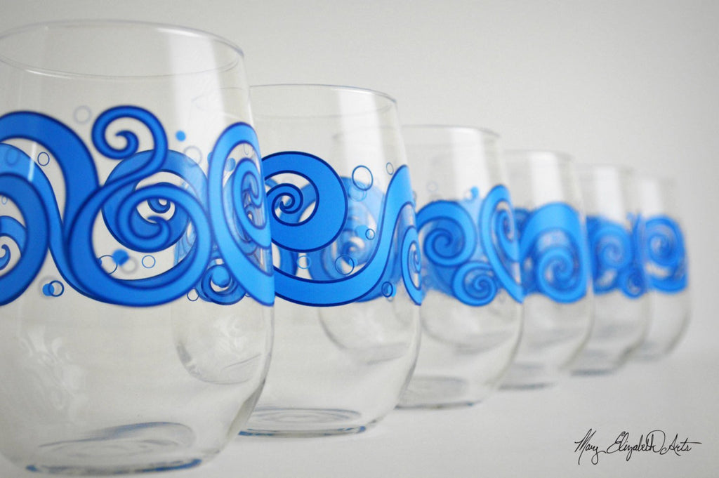 Ocean Waves Stemless Wine Glasses