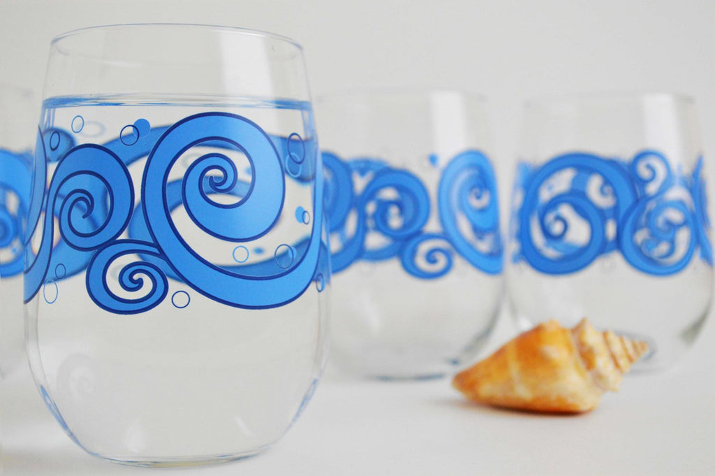 Ocean Waves Stemless Wine Glasses