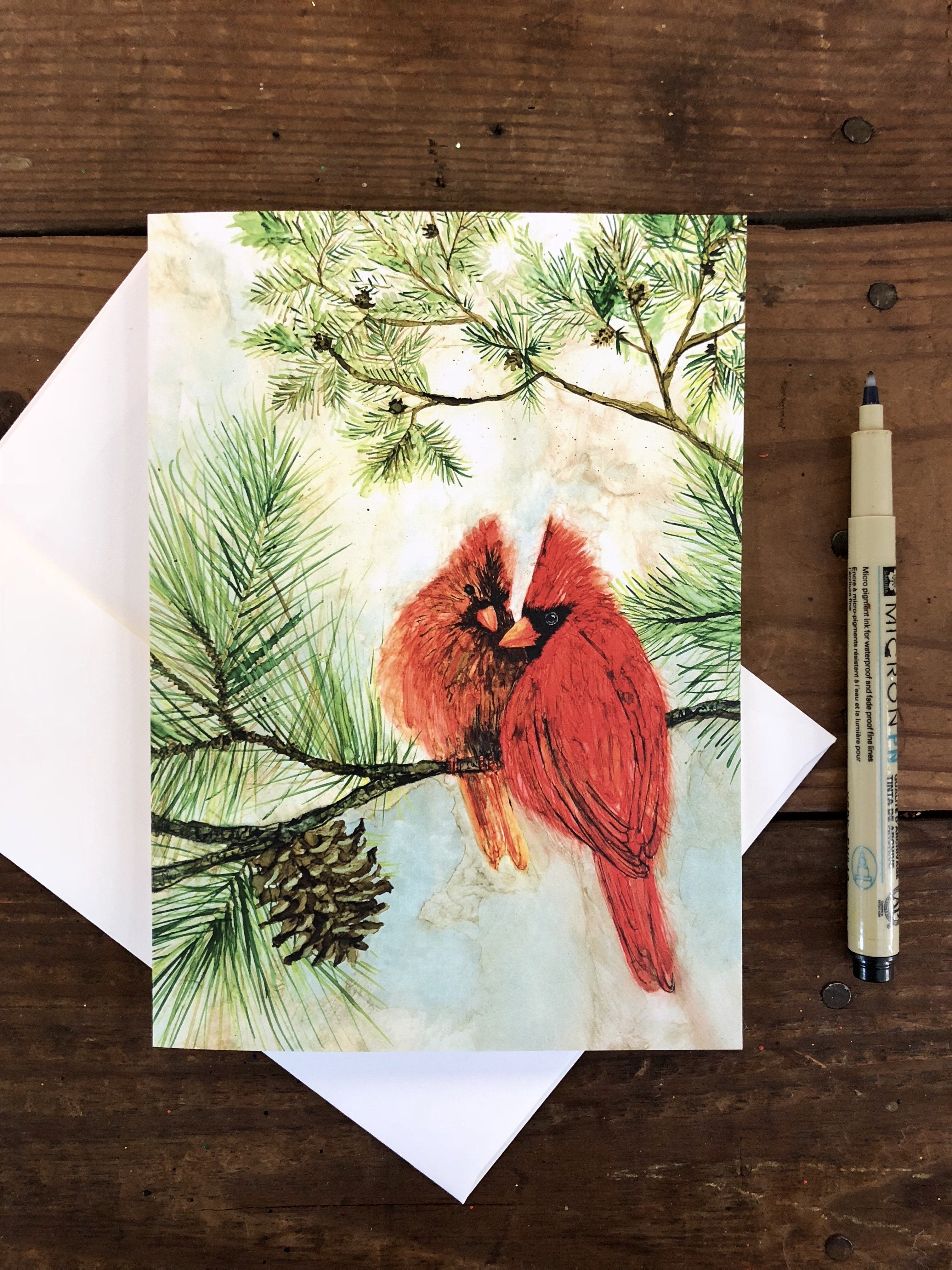 Cardinal Lovebirds : Greeting Card