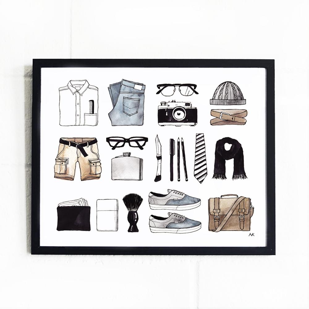 Mens Minimal Items Art Print