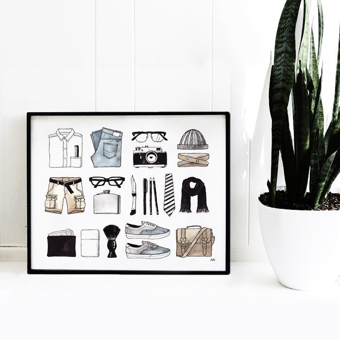 Mens Minimal Items Art Print