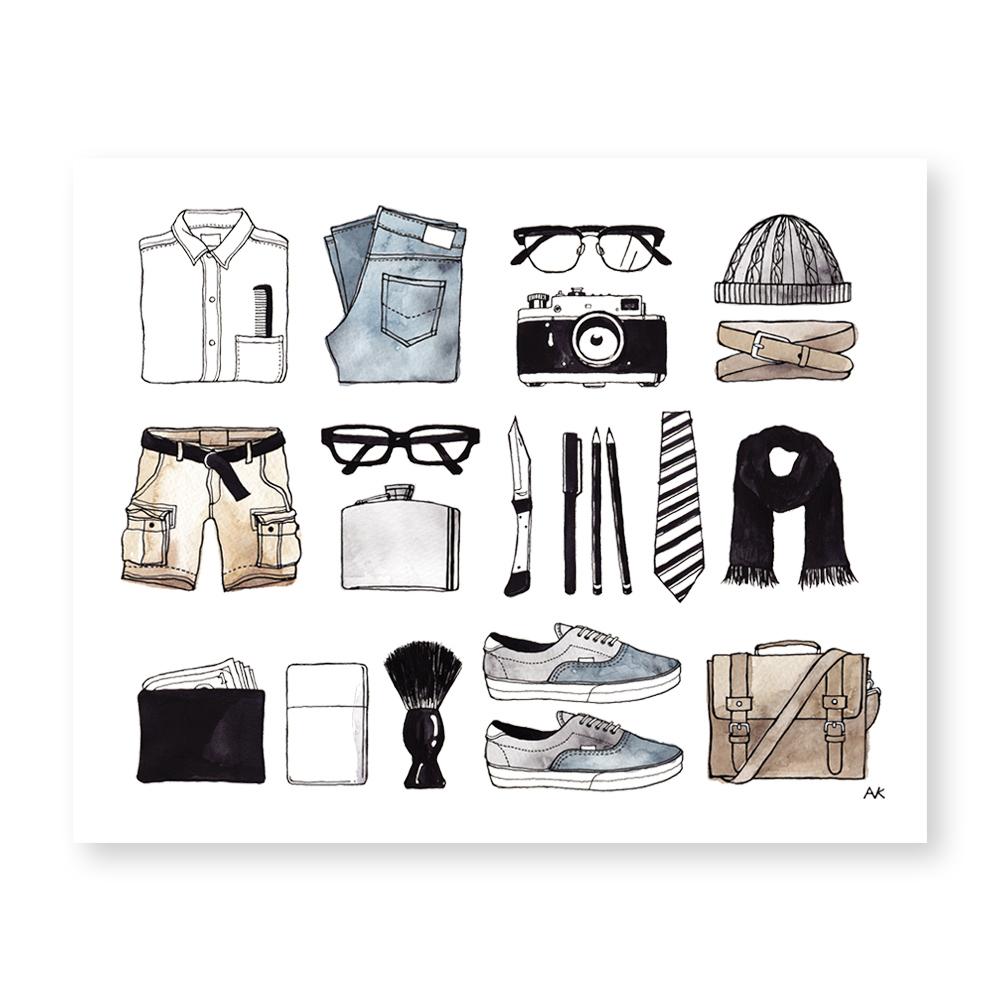 Mens Minimal Items Art Print