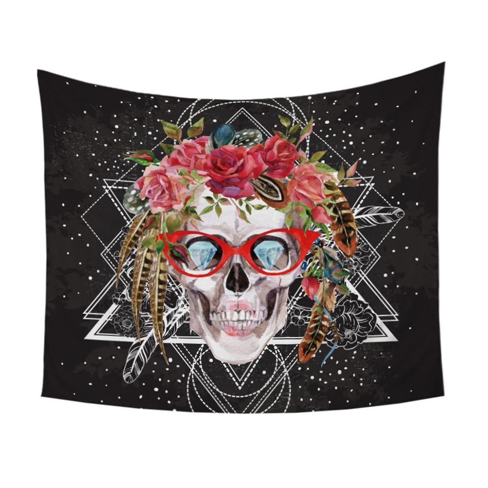 Sugar Skull With Glasse Tapestry Wall Hanging