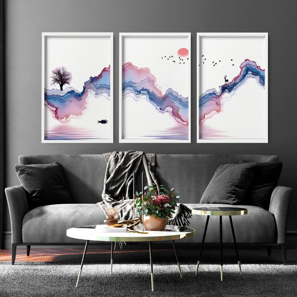 Japanese landscape paintings | set of 3 framed wall art
