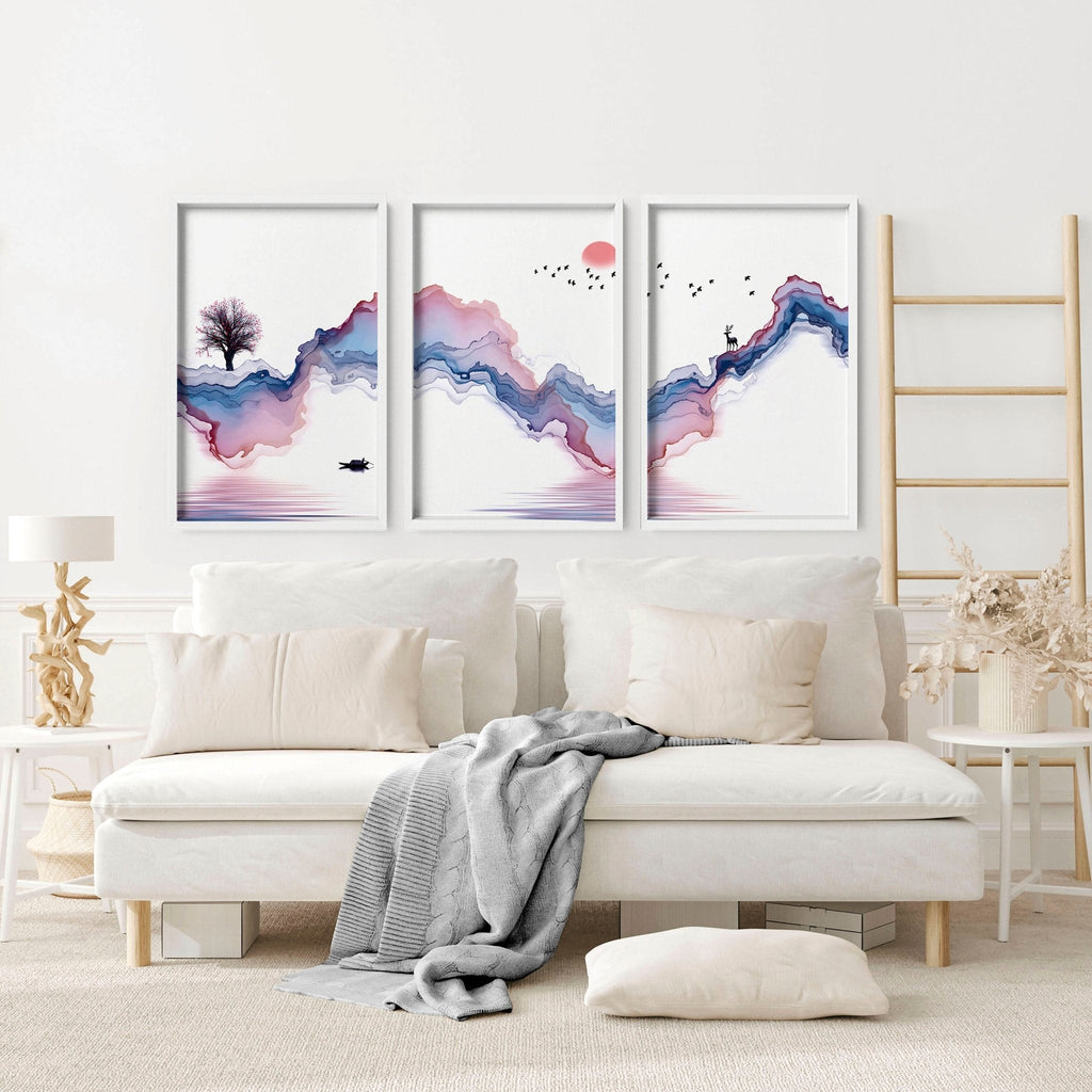 Japanese landscape paintings | set of 3 framed wall art