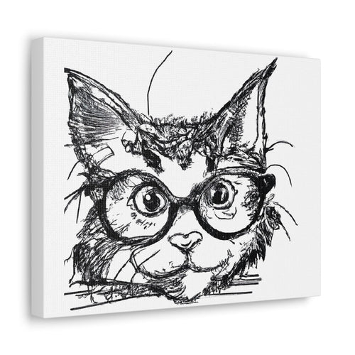 Wall Art Decor - Canvas Print Artwork - Black and White Intense Cat