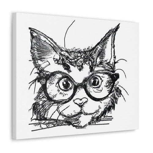 Wall Art Decor - Canvas Print Artwork - Black and White Intense Cat
