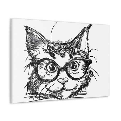 Wall Art Decor - Canvas Print Artwork - Black and White Intense Cat