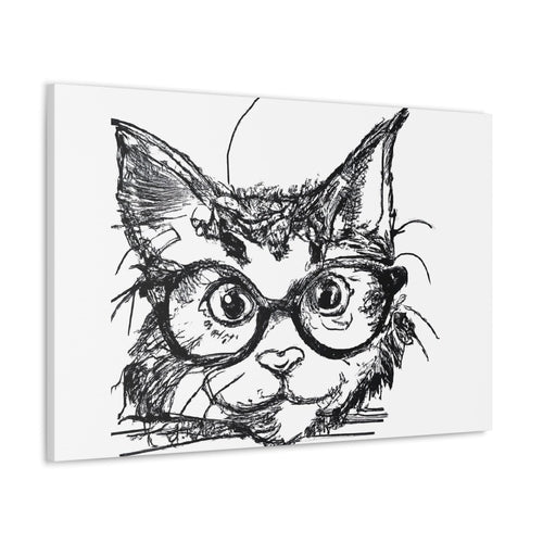 Wall Art Decor - Canvas Print Artwork - Black and White Intense Cat