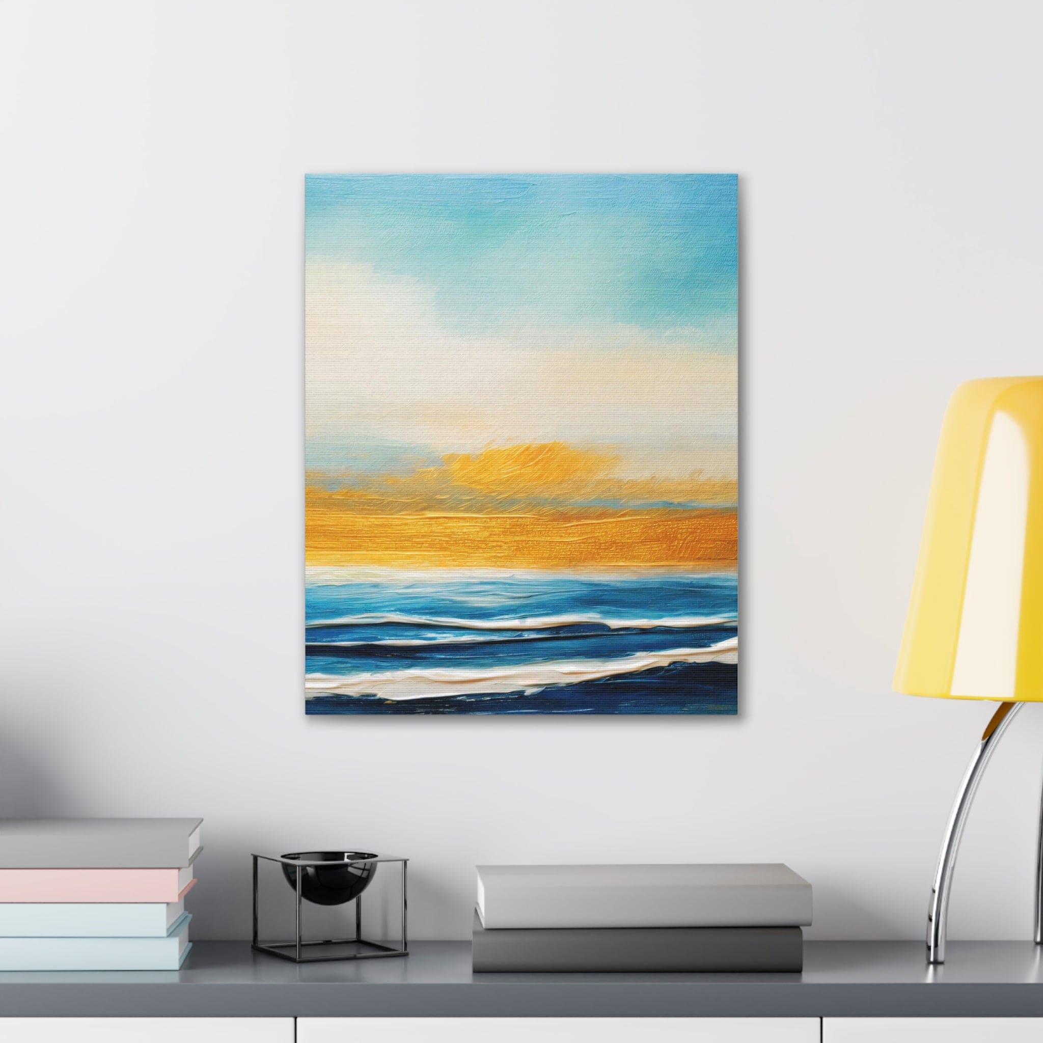 Wall Art Decor - Canvas Print Artwork - Blue Ocean Golden Sunset Print