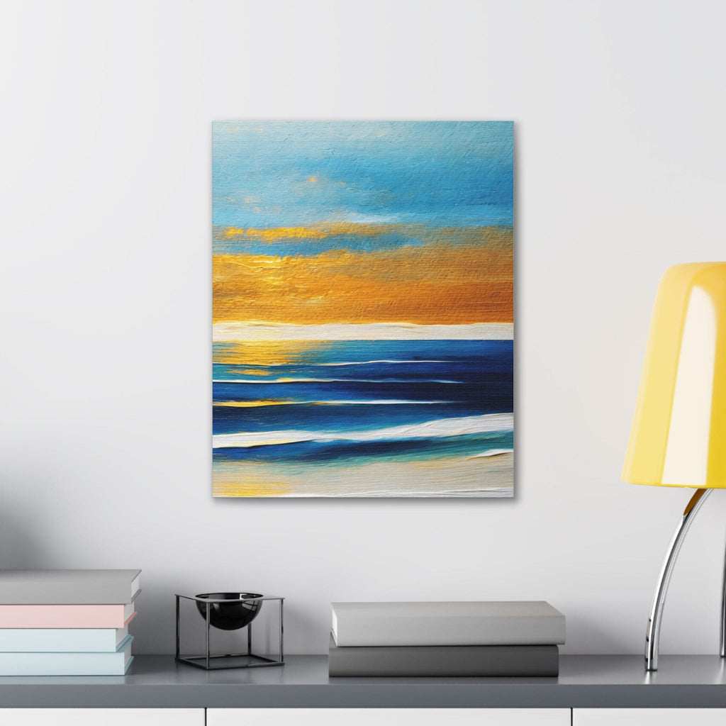 Wall Art Decor - Canvas Print Artwork - Blue Ocean Golden Sunset Print