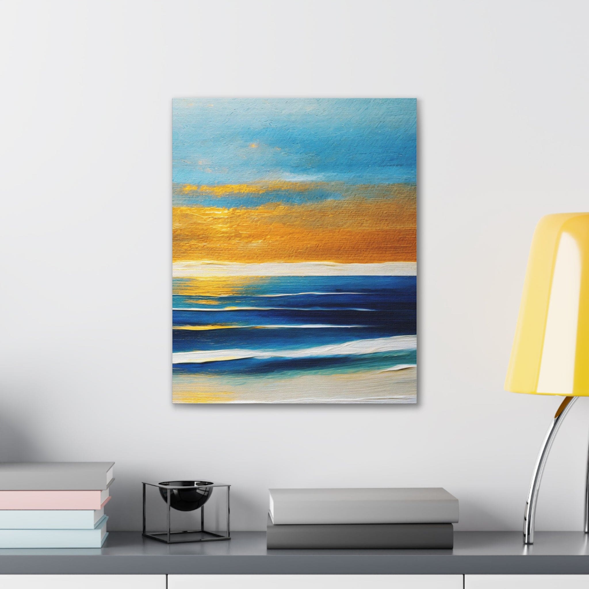 Wall Art Decor - Canvas Print Artwork - Blue Ocean Golden Sunset Print