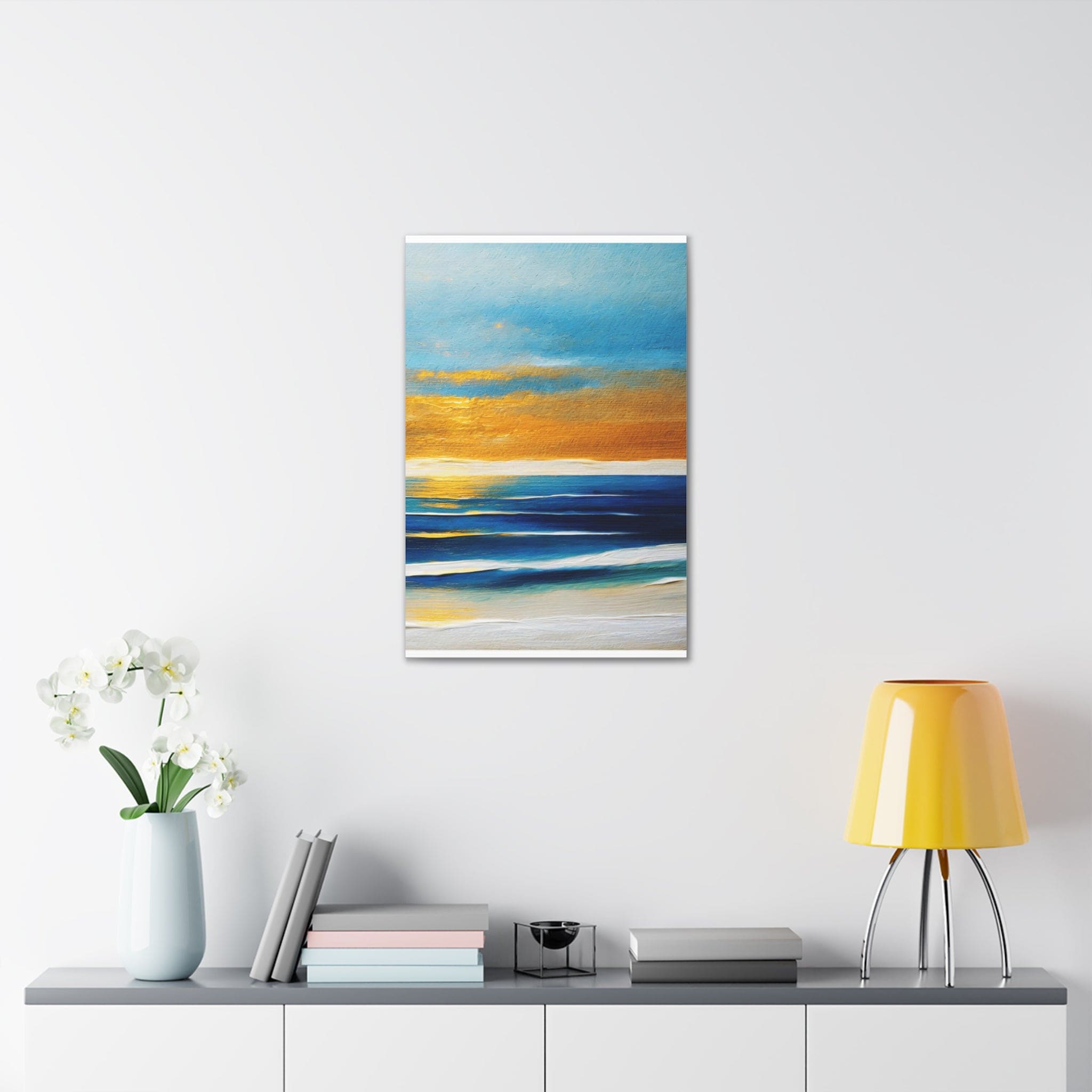 Wall Art Decor - Canvas Print Artwork - Blue Ocean Golden Sunset Print