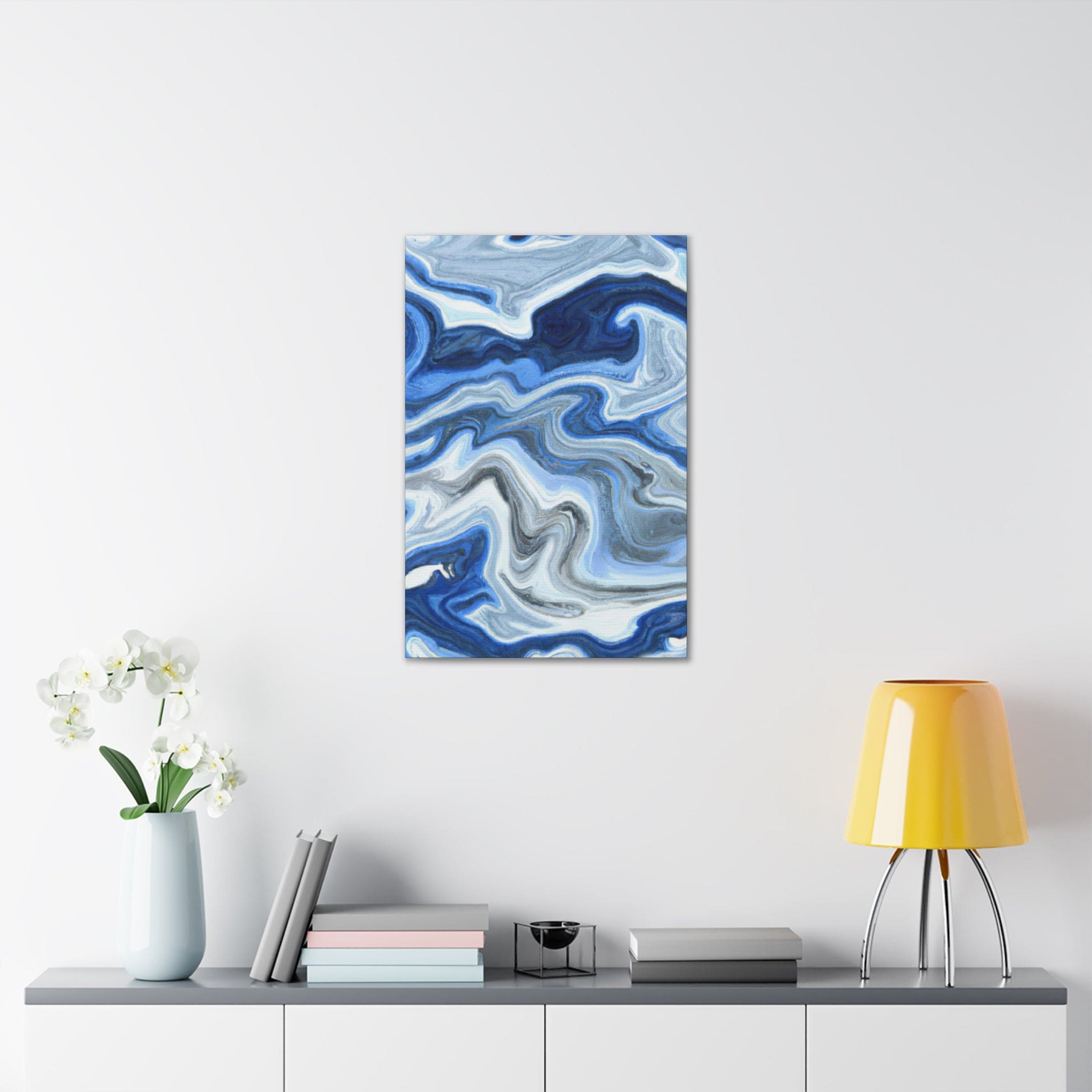 Wall Art Decor - Canvas Print Artwork - Blue White Grey Marble Pattern
