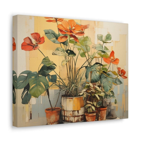 Wall Art Decor - Canvas Print Artwork - Earthy Rustic Potted Plants