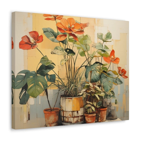 Wall Art Decor - Canvas Print Artwork - Earthy Rustic Potted Plants