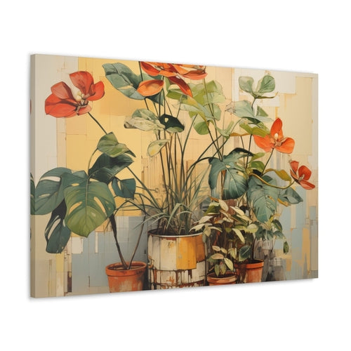 Wall Art Decor - Canvas Print Artwork - Earthy Rustic Potted Plants
