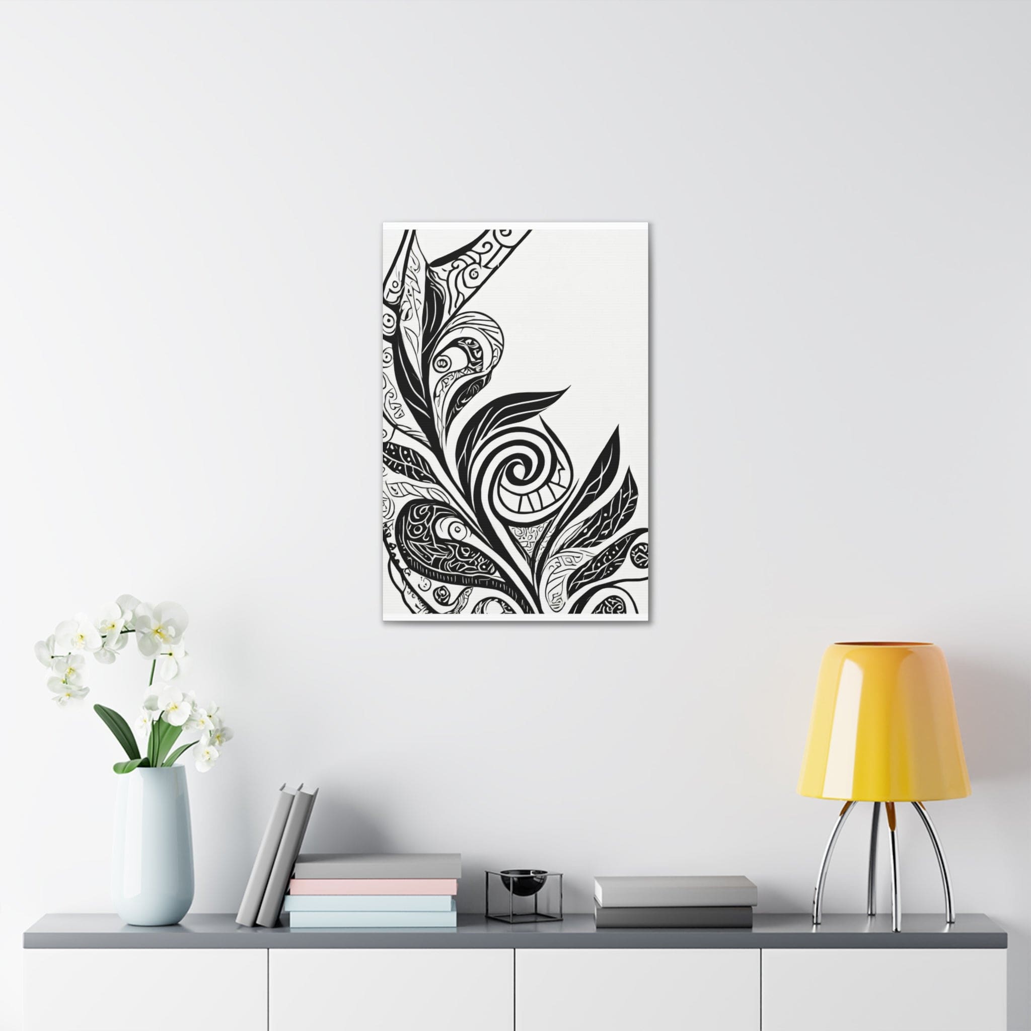 Wall Art Decor - Canvas Print Artwork - Floral Black Line Art Print