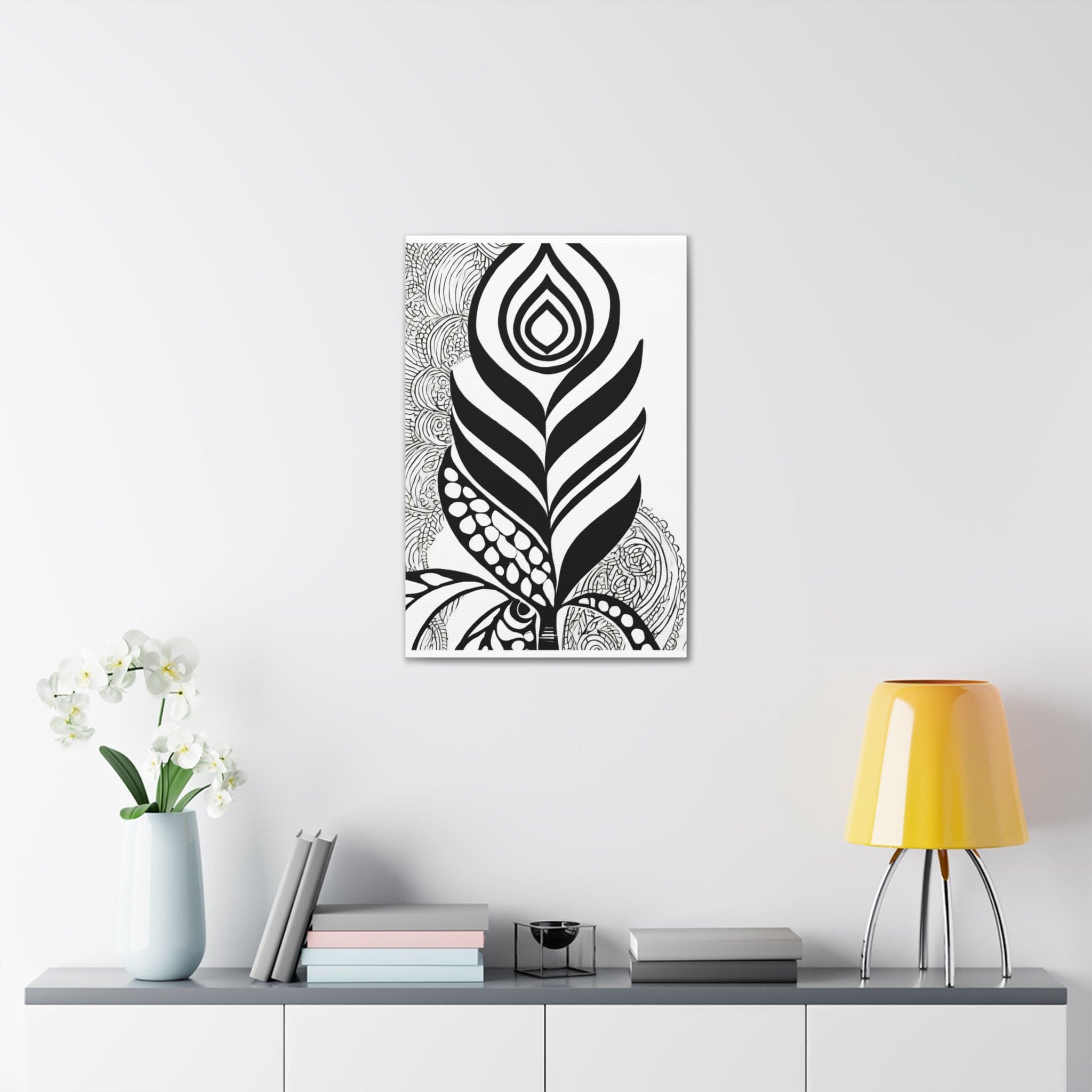Wall Art Decor - Canvas Print Artwork - Floral Black Line Art Print