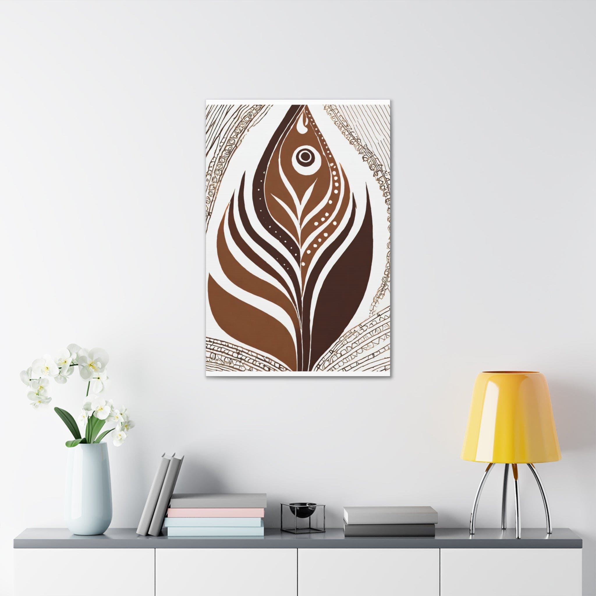 Wall Art Decor - Canvas Print Artwork - Floral Brown Line Art Print