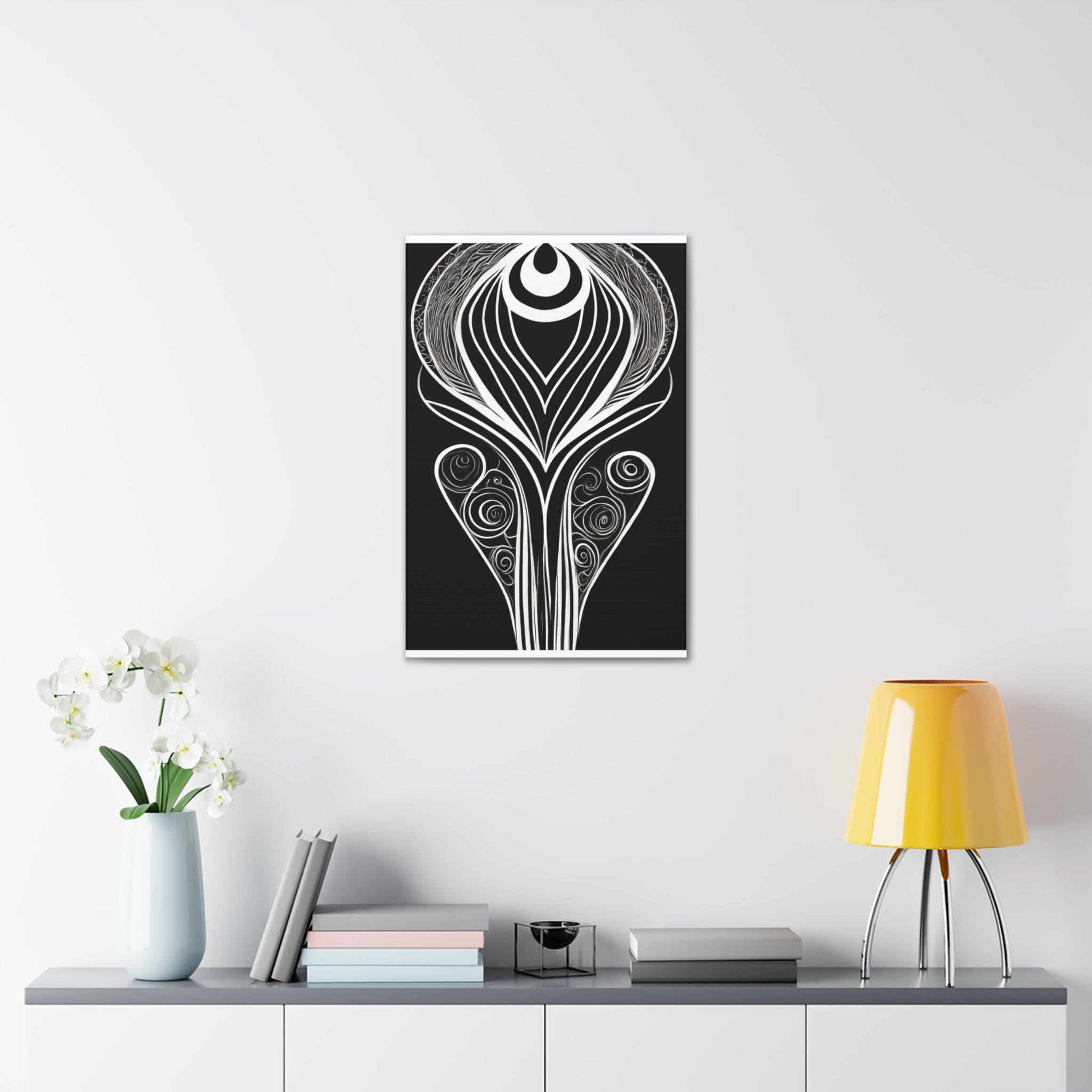 Wall Art Decor - Canvas Print Artwork - Floral White Line Art Print